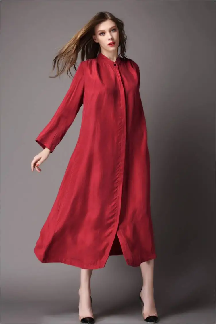 Женское винтажное шелковое платье-макси с длинным рукавом | Женская одежда