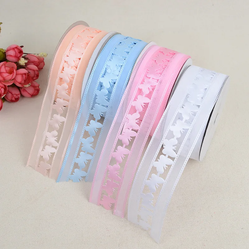 Полые бабочки новая лента 3 8 см * 20 ярдов Печать Grosgrain DIY свадебное платье обувь