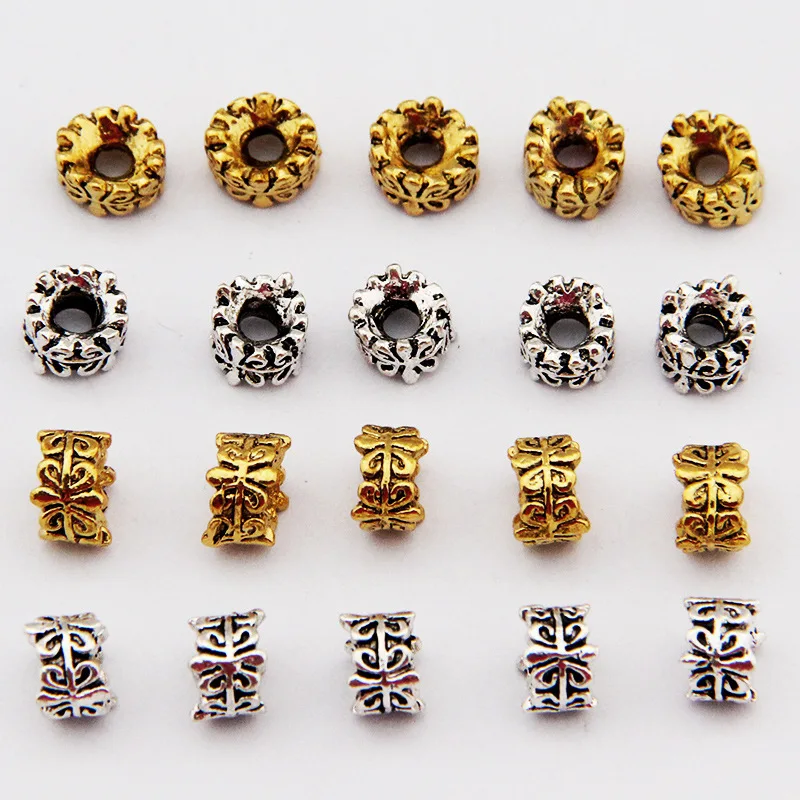 20 шт./лот антикварные золотые/серебристые металлические бусины 4x7 мм для