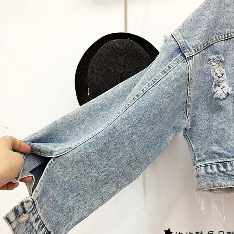 

2019 Hole Jean Jacket Women Spring Short Sequin Denim Jacket Splice Autumn Female Jacket spring jackets for women Female navel