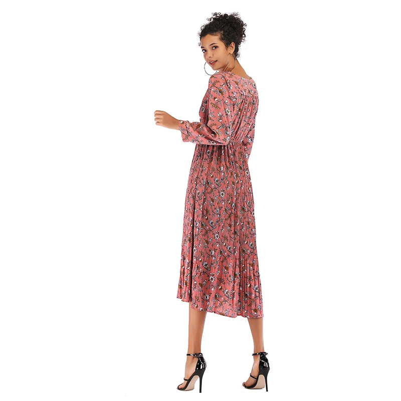 женские платья осень мода 2019 длинное шифоновое платье с цветочным принтом