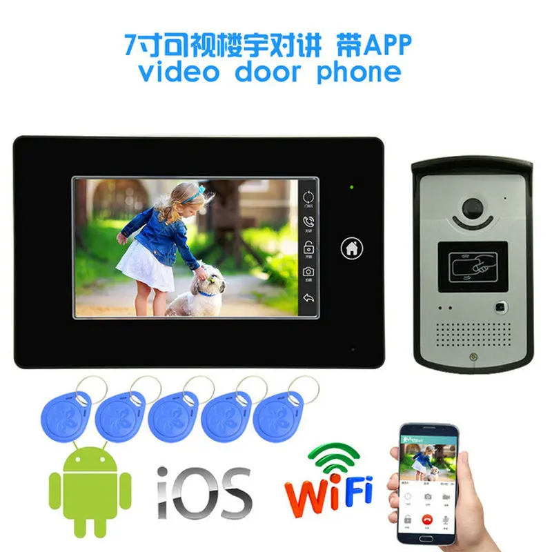 Nieuw product 7 inch monitor draad Video deur telefoon met WIFI APPs cellphone controle Functie security camera deurbel voor thuis