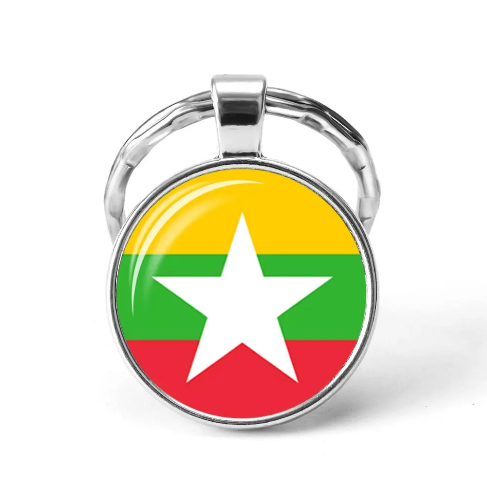 Burma Новейшие металлические наушники Футбол Мировой Кубок брелок Украина/Испания/Израиль/Соединенное Королевство Национальный флаг Стекло брелок с кабошоном - Цвет: Burma