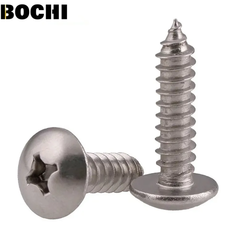 

GB/T 20pcs M6 304 stainless steel large flat head self tapping screw round head phillips truss mushroom screws