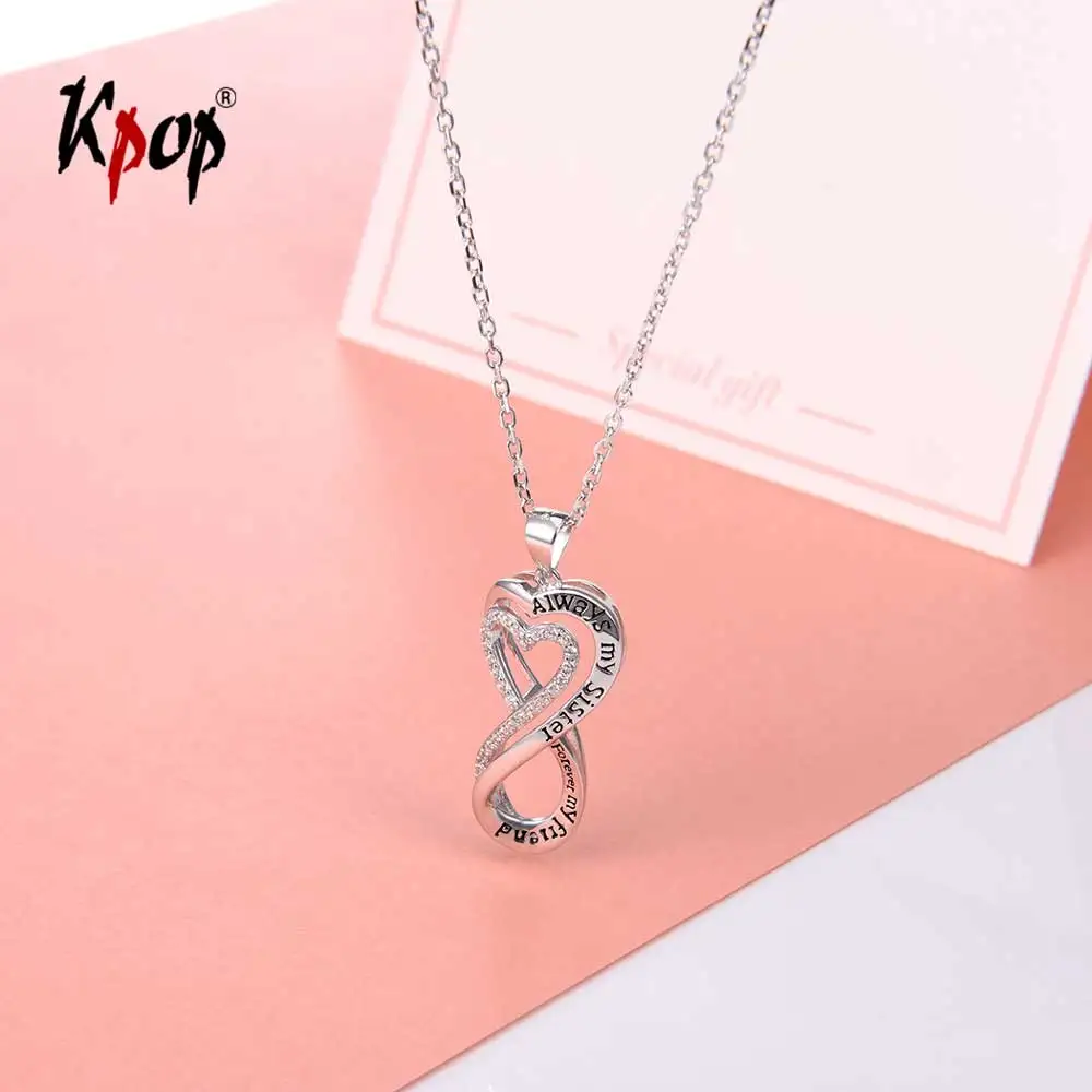 

Kpop 925 Sterling Silver Infinity Necklace with Letter Word Best Friend Gifts Personalised Jewelry CZ Heart Necklace Girls P6093