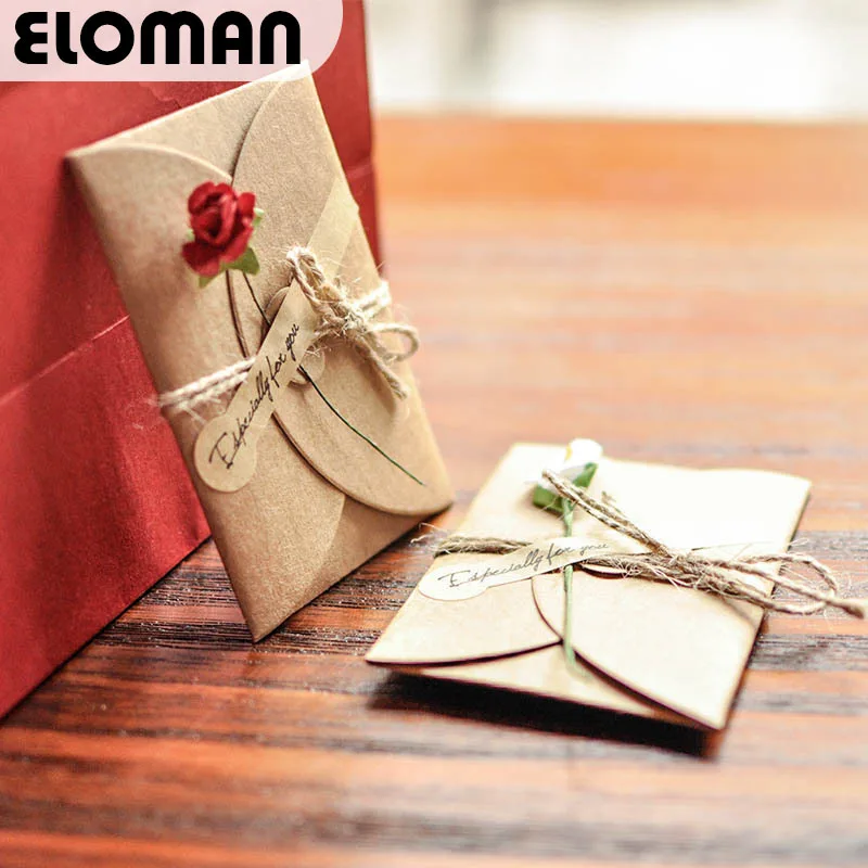 ELOMAN 5 шт./лот конверт из крафт бумаги для свадебных приглашений цветочный