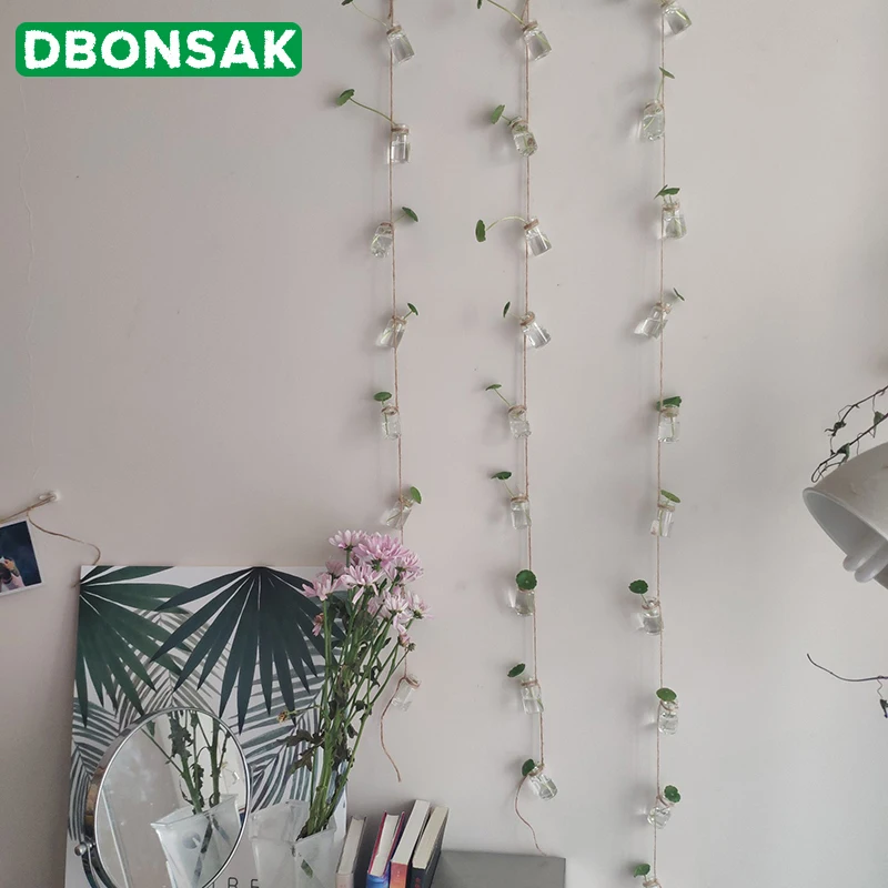 Настенная подвесная ваза ручной работы из пеньковой веревки и стеклянных