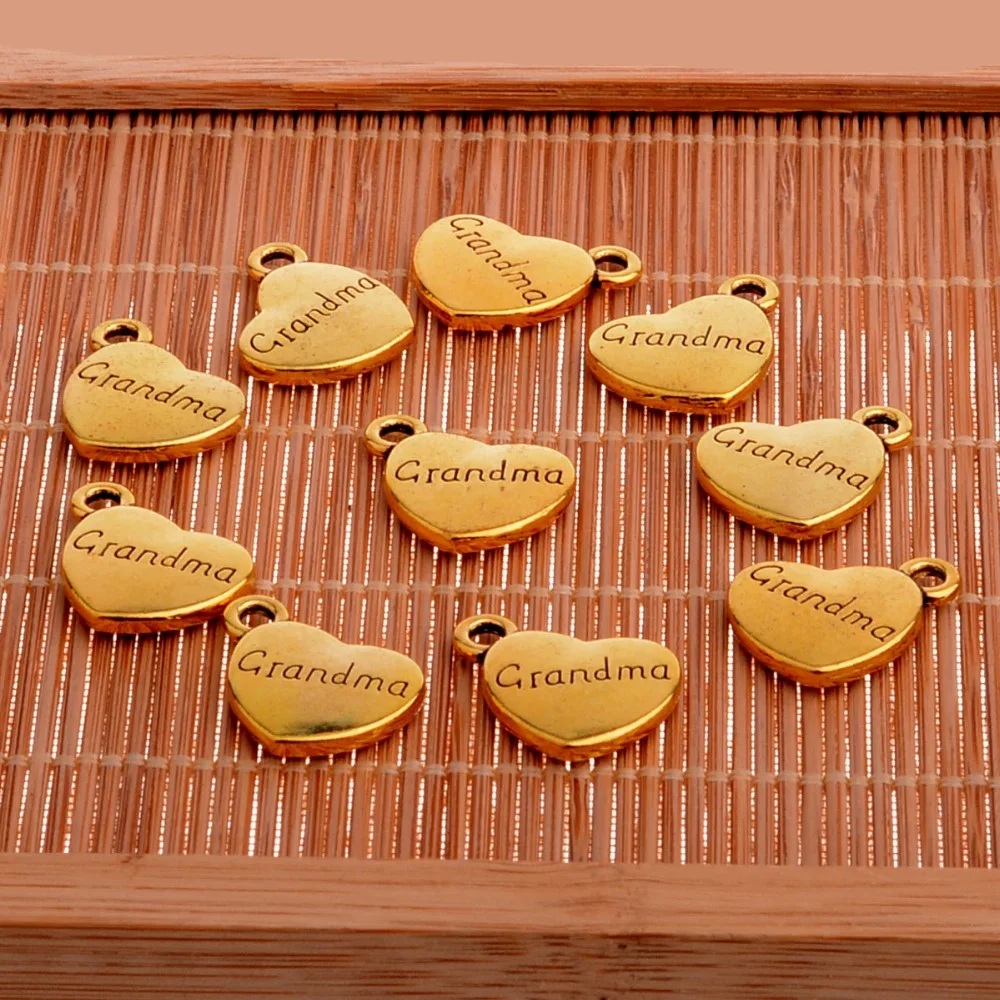 100 шт./лот ручная работа подвески в виде Золотого сердца для бабушек DIY ожерелье
