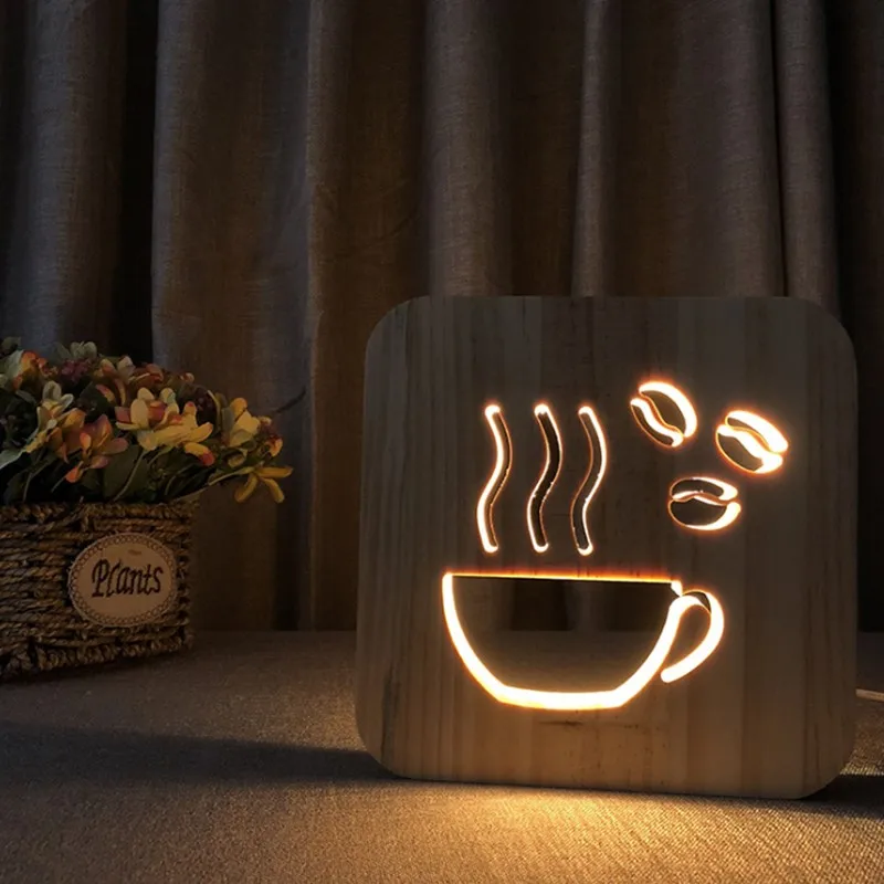 Coffee lamp Креативный Художественный Деревянный светильник, кофейная лампа для гостиной, спальни, книжный шкаф, внутренний ресторанный светильник, декоративный светодиодный светильник - Испускаемый цвет: Coffee lamp