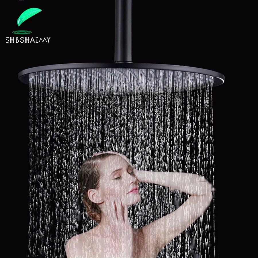 

Полностью черная насадка для душа и душевая ручка, Круглый толстый латунный Смеситель для ванной комнаты, установка на потолок, высококачес...