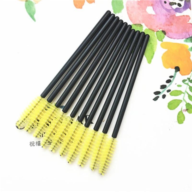 10pcs yellow 1/10 шт. щеточку для ресниц наращивание ресниц Роликовые головки черные Одноразовые Тушь для ресниц косметический инструмент кисти для макияжа Профессиональный макияж кисти для макияжа инструменты Для женщин - Handle Color: 10pcs yellow