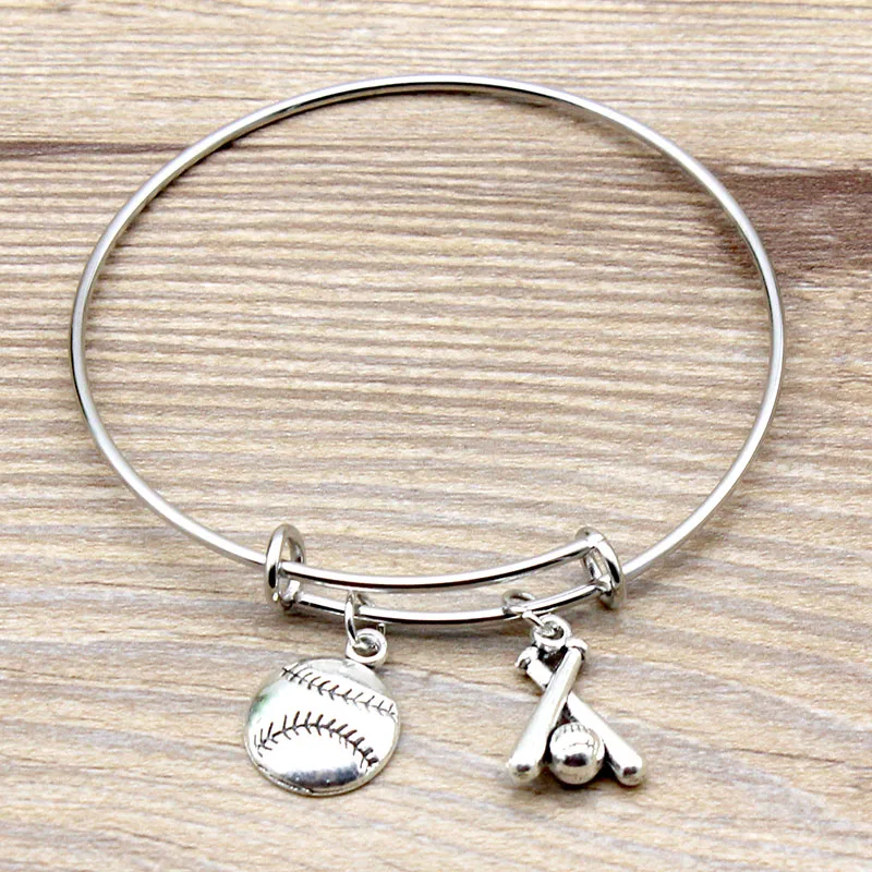 Antique Silver Color Charm Handmade Baseball Pendant Sports Bracelets &amp Bangles Jewelry Christmas Gift for Women Men | Гибкие и