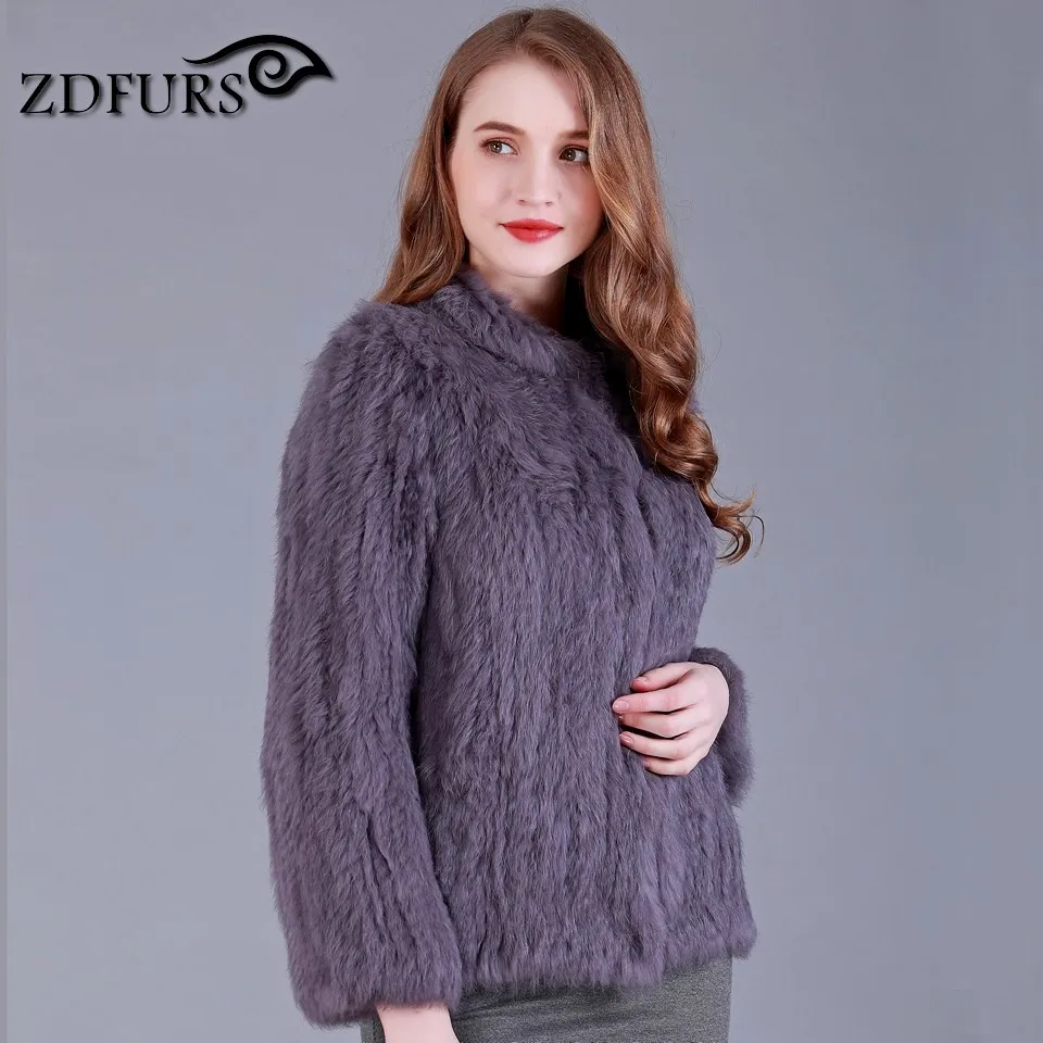 ZDFURS* Новая шуба из натурального меха кролика Модная женская вязаная зимняя куртка с отделкой из меха кролика теплая верхняя одежда из меха кролика ZDKR-165027