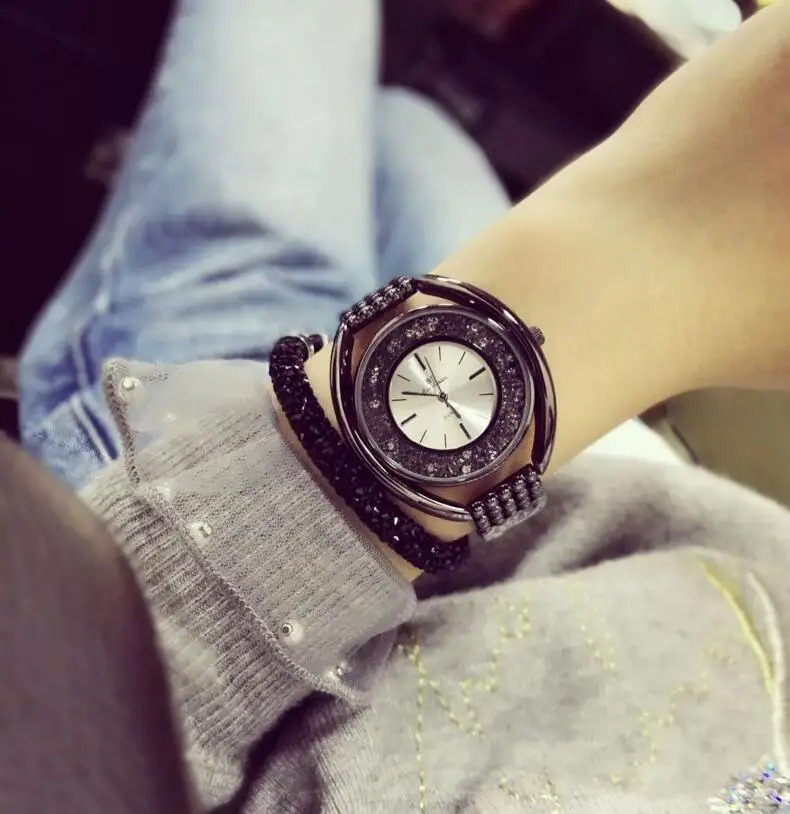 Роскошные женские часы с австрийскими кристаллами модельные из нержавеющей