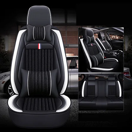 Black white Luxury Передний+ задний) ice silk 5 чехлы для сидений авто для volkswagen все модели vw polo passat b6 b7 b8 golf 5 6 7 touran tiguan jetta автомобиль - Название цвета: Black white Luxury