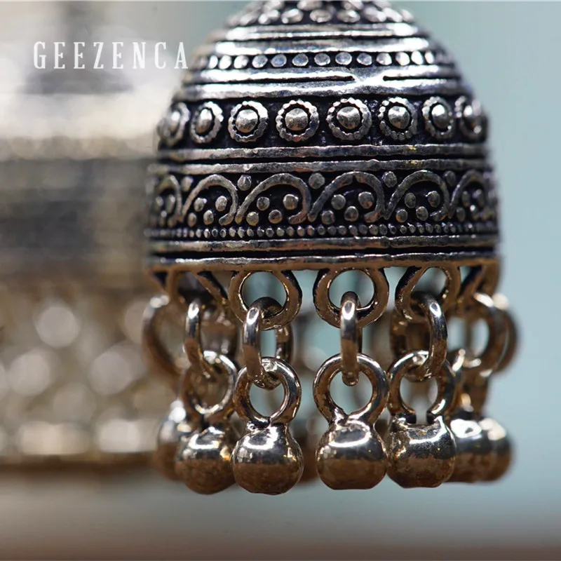 GEEZENCA 925 Sterling Silver Earrings for Women Indian Small Bells Beads Drop Earrings Ethnic Vintage Jewelry Party Gift