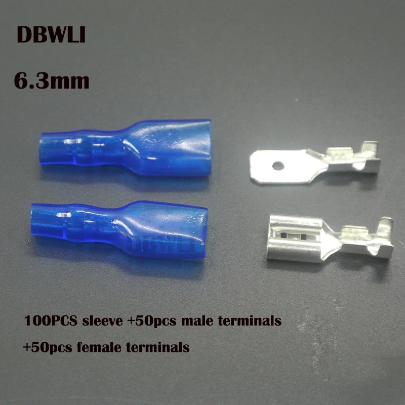 200pcs 6.3mm B tin 200 шт. 6,3 мм провода разъемы обжимные клеммы обжимной Женский Мужской Лопата клеммы с красными синими изоляционными рукавами - Цвет: 200pcs 6.3mm B tin