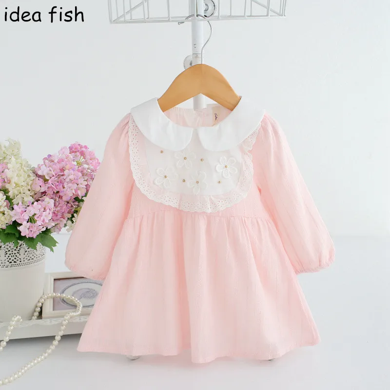 Платье для маленьких девочек нарядное платье с воротником Питер Пэн и бусинами