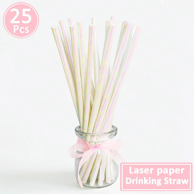 ivory white laser 25pcs Paper Drinking Straws Graduation Party Decoration Just Married Babyshower Boy Girl 21st 30th 40th 50th 60th Birthday - Цвет: ivory white laser