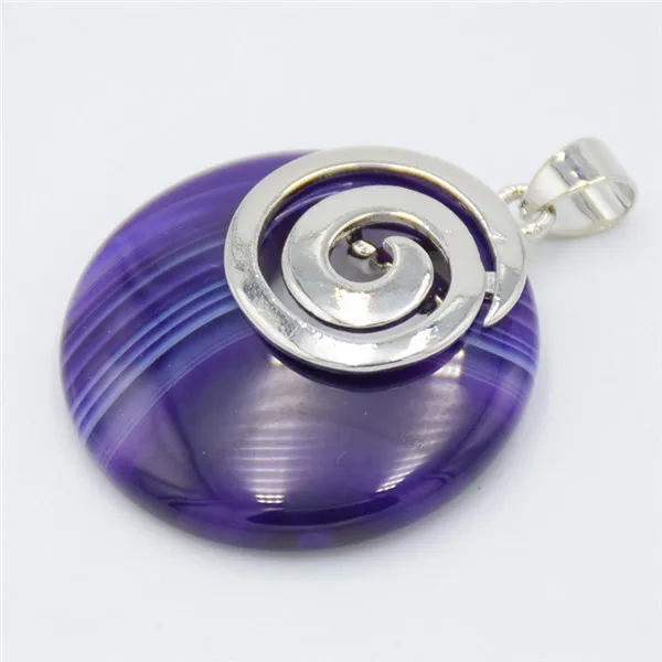 Purple Stripe Agate Натуральный камень тигровый глаз Подвески для ожерелья круглый полый спиральный фиолетовый розовый кристалл содалит авантюрин опал рейки ювелирные изделия - Окраска металла: Purple Stripe Agate