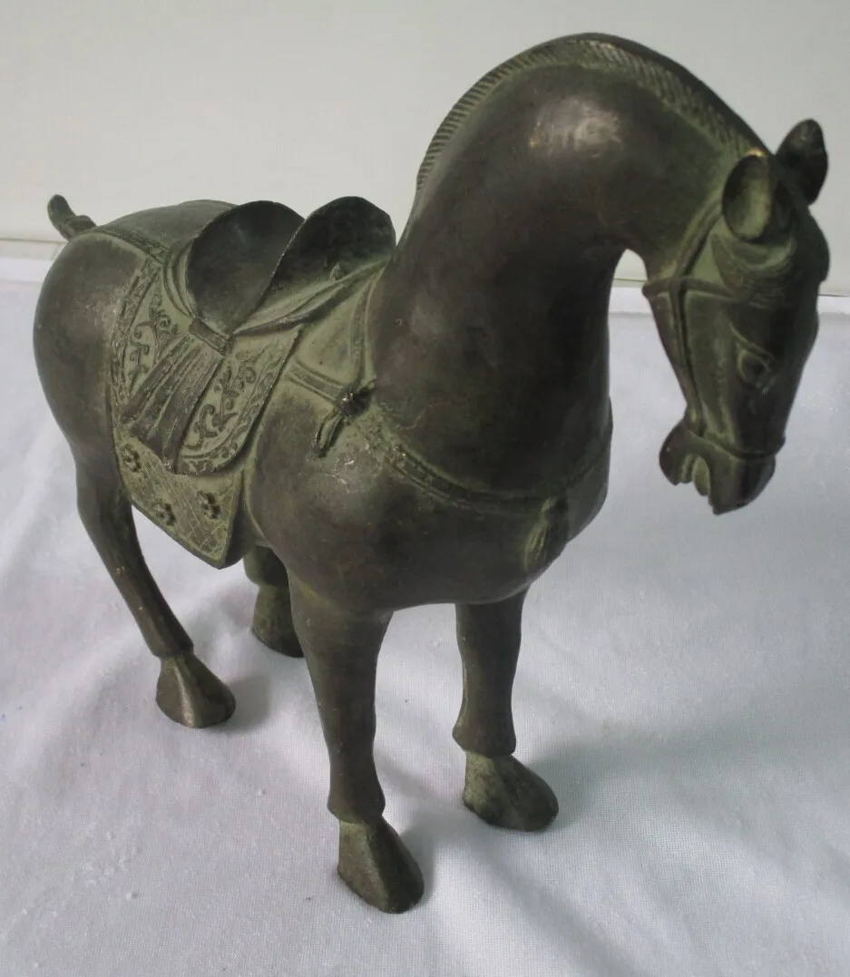 

a pair (2pc) Rare Chinese old bronze carved Tang Dynasty Horse Sculpture