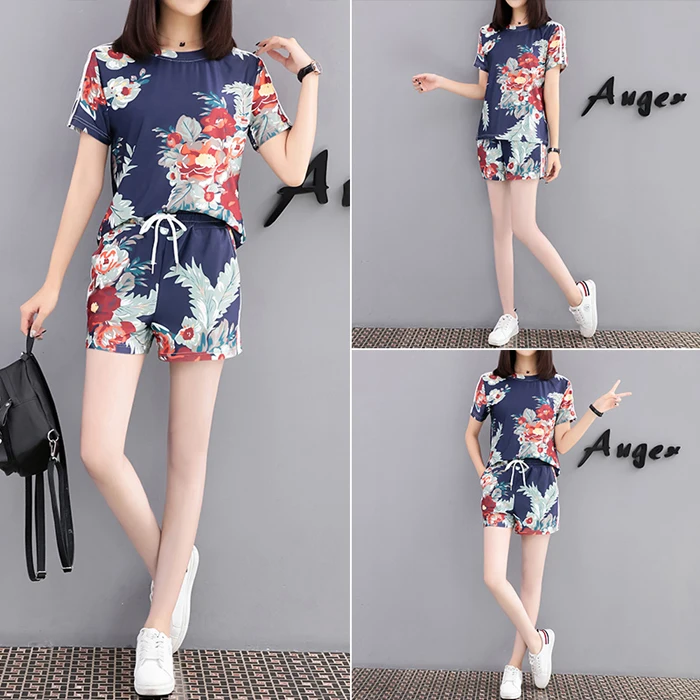 Летние женские комплекты с короткими рукавами футболка Топы + Шорты Пот