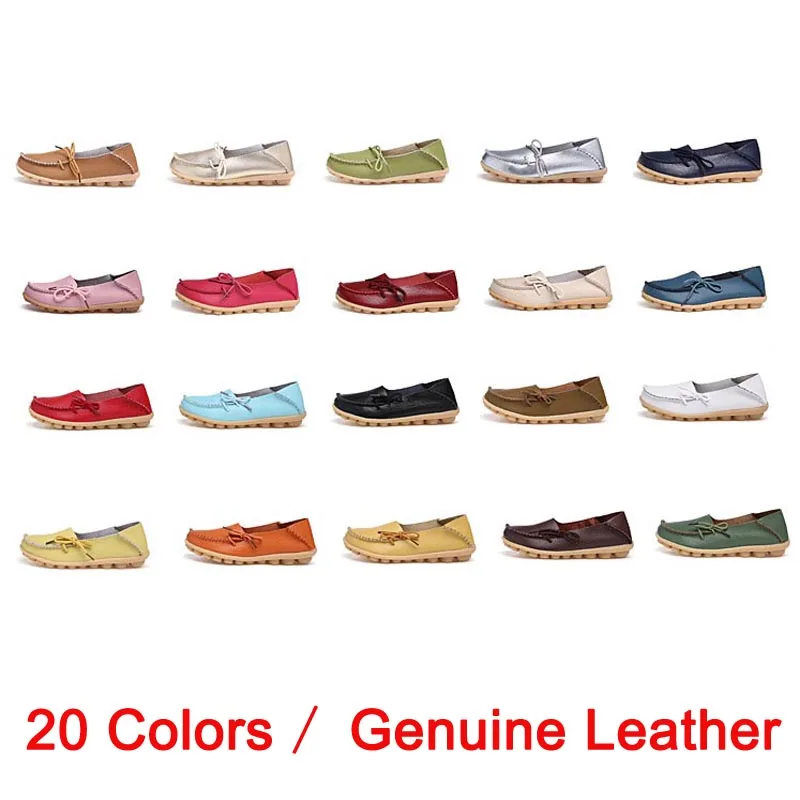 Women Genuine Leather Flats Fashion Slip-on Moccasins Loafers Ladies Casual Flats Female Driving Shoes 20 Colors Big Size 34-44