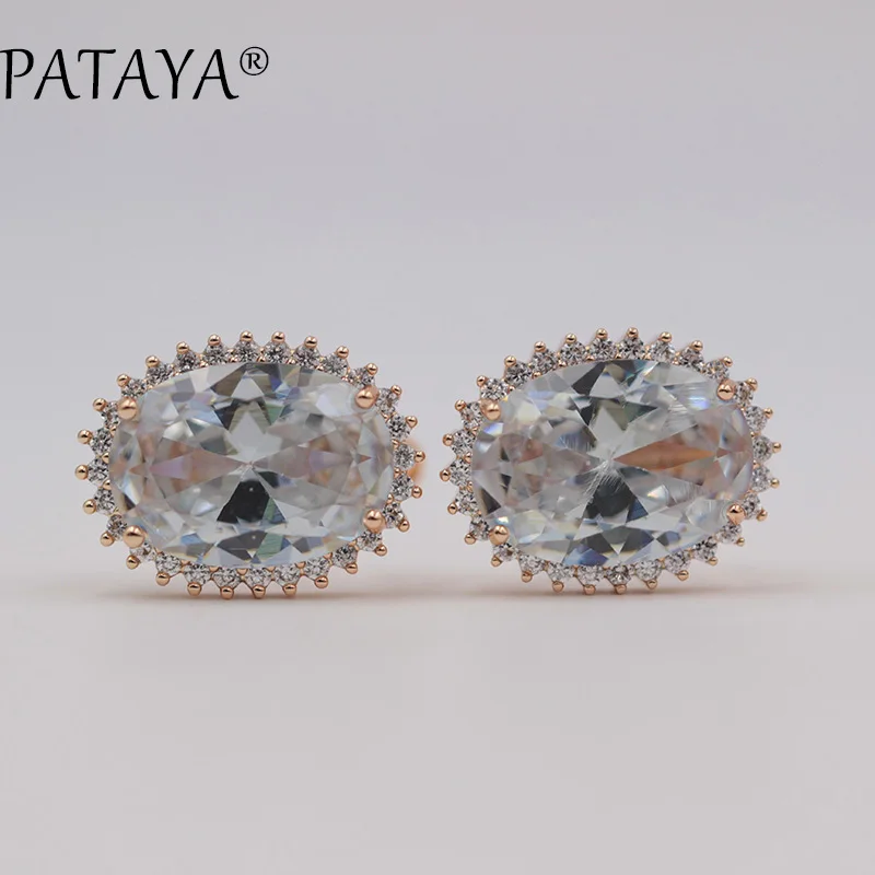 Модные большие серьги PATAYA из розового золота 585 пробы с зеленым Искусственным