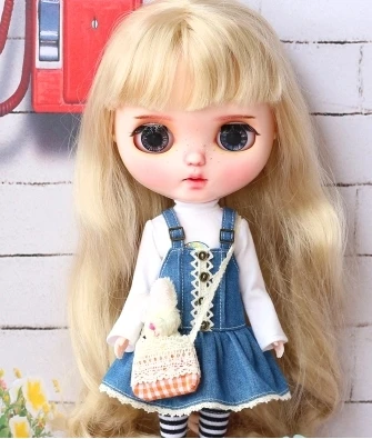 style 1 1 комплект = платье+ чулки+ сумка, 1/6 г., милая синяя джинсовая одежда для Blyth azone holala, Одежда для кукол аксессуары, платье для девочек - Цвет: style 1