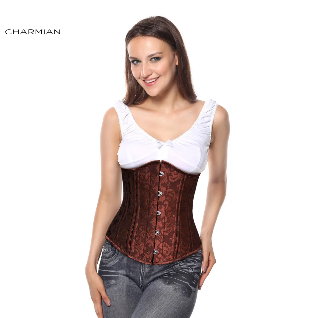 Женский корсет Charmian под грудью коричневый элегантный жаккардовый с черной