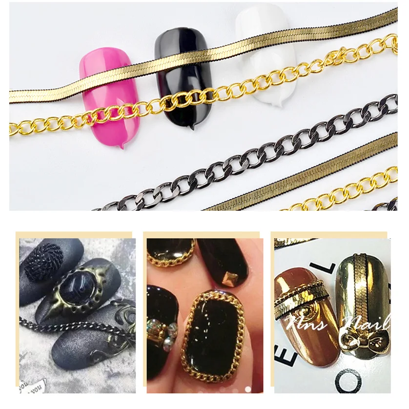 10 шт./компл. наклейки для дизайна ногтей золотые и черные цепи панк змеиные кости