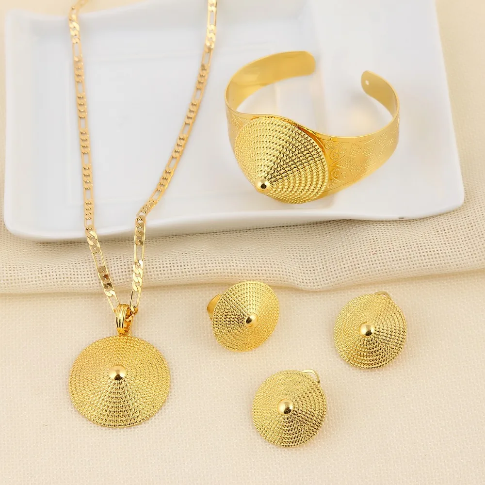 

NEW Ethiopian Wedding Bridal Jewelry Set 24K Gold Color Necklace/Earring/Ring/Bangle/Pendant Jewelry African/Nigeria/Arab Items
