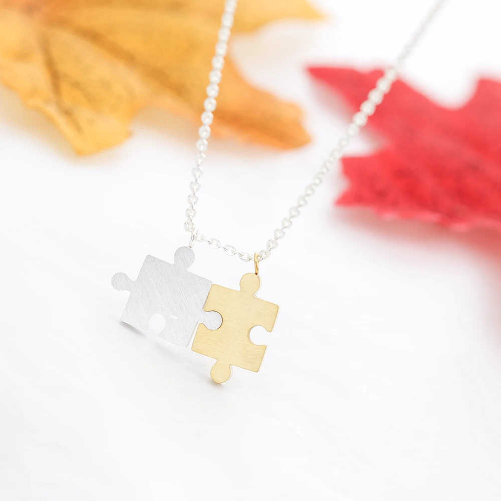 

10PCS Stainless Steel Romantic Couple Puzzle Pendant Necklace for Women Family BFF Friendship Best Friend Lover Valentine Gift