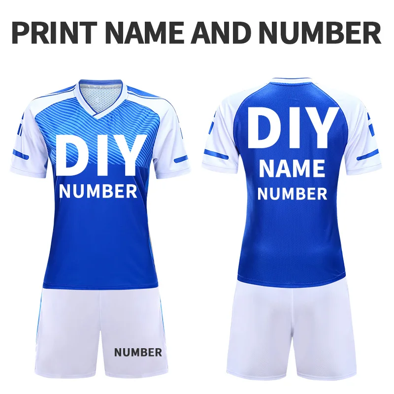 blue DIY Футбольная форма для взрослых Survetement, футбольные майки для девочек, полиэстер, тренировочная футболка для команды, быстросохнущая Спортивная одежда на заказ - Цвет: blue DIY