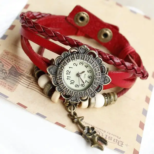 Free shipping wholesale dropship 2013 hot sale fashion braided handmade cartoon giraffe sunflower quartz watch ladies leather | Наручные