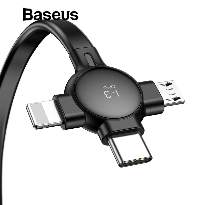 Baseus портативный 3 в 1 кабель с разъемом micro USB Type C для iPhone X xs max 3in1 зарядного