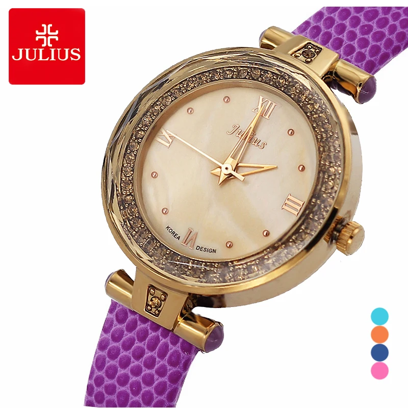Mother-of-pearl Lady Women's Watch Japan Quartz Crystal Hours Fine Fashion Clock Bracelet Leather Girl's Gift Julius No Box julius lady women s watch miyota quartz mother of pearl big number hours fashion clock leather girl s birthday gift no box