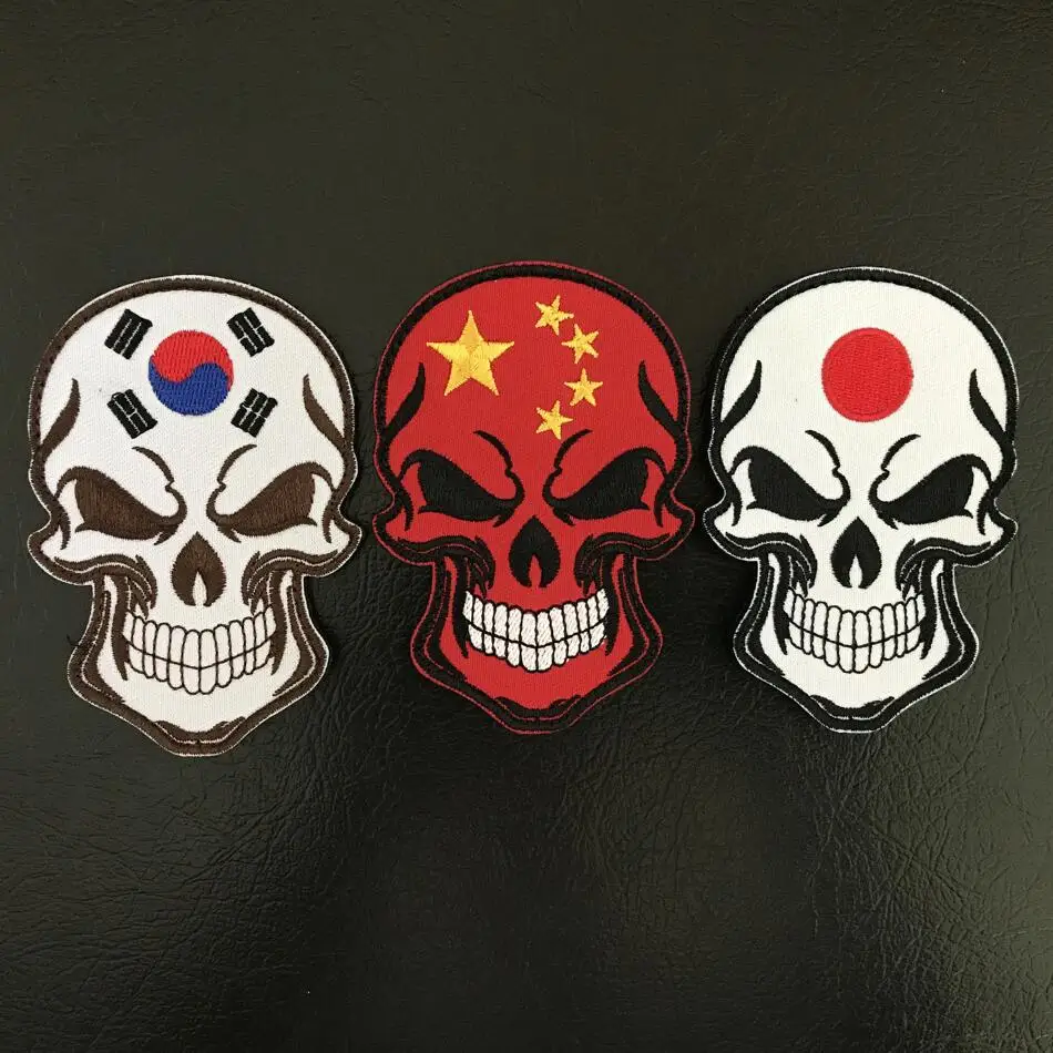 3 шт. вышивка череп флаг патч крючок петли Азия Корея Япония Китай тактическая