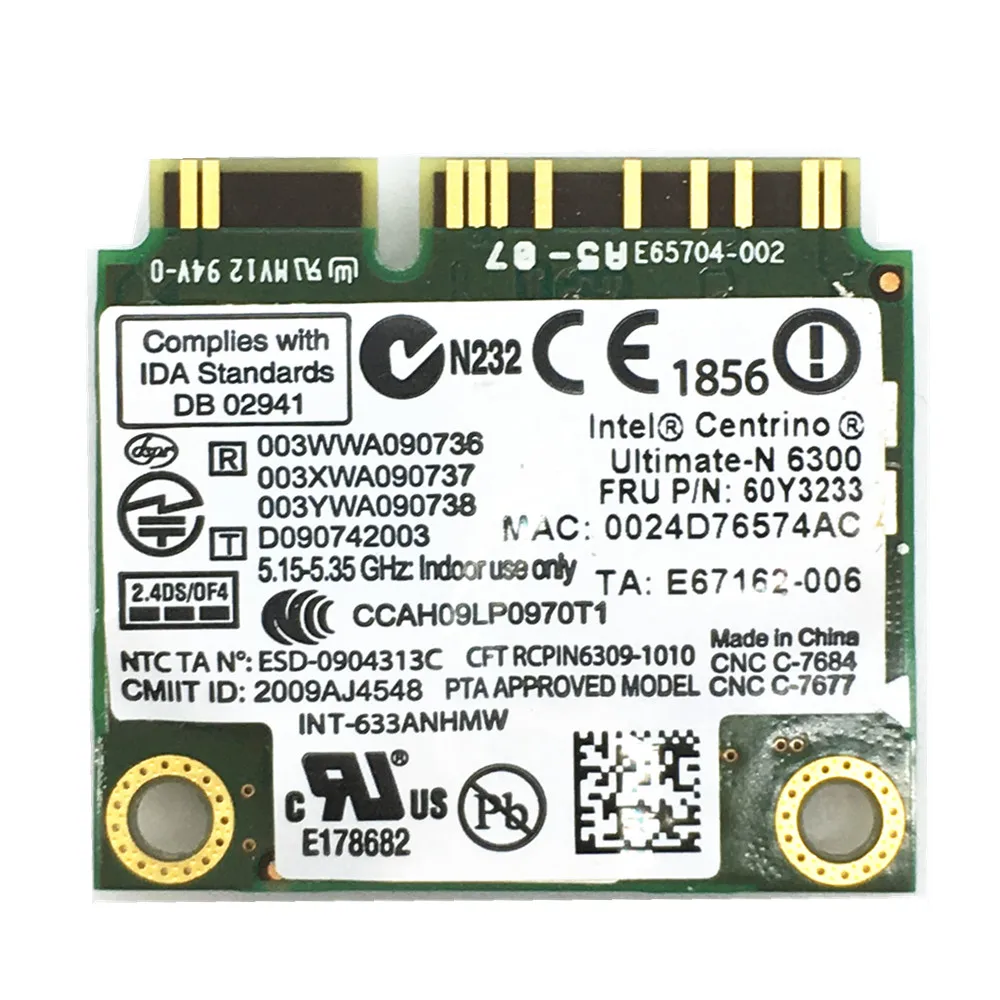 Бесплатная доставка Для 6300agn intel 6300 MINI PCi E 450 Мбит/с карты FRU: 60y3233 для t420 x220 t520|fru