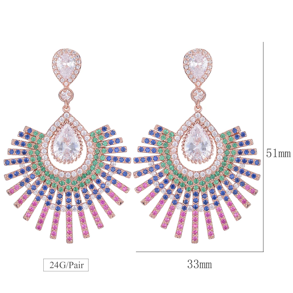 

SisCathy Top Quality Luxury Peacock Feather Pendant Earrings Bridal Wedding Earrings Paved Cubic Zirconia Jewelry Lover Gift