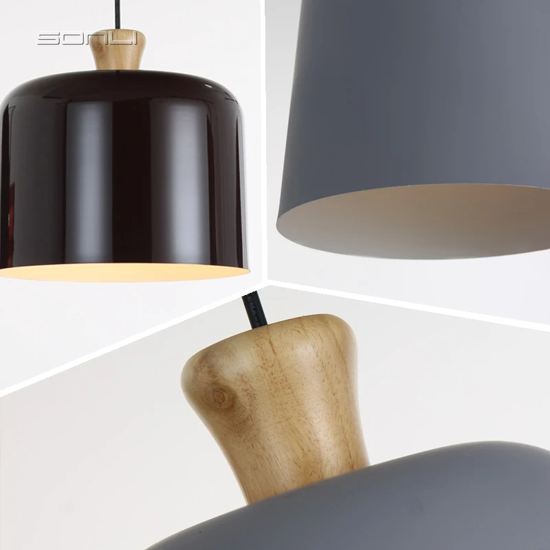 Скандинавский подвесной светильник из дерева и алюминия Абажур В индустриальном
