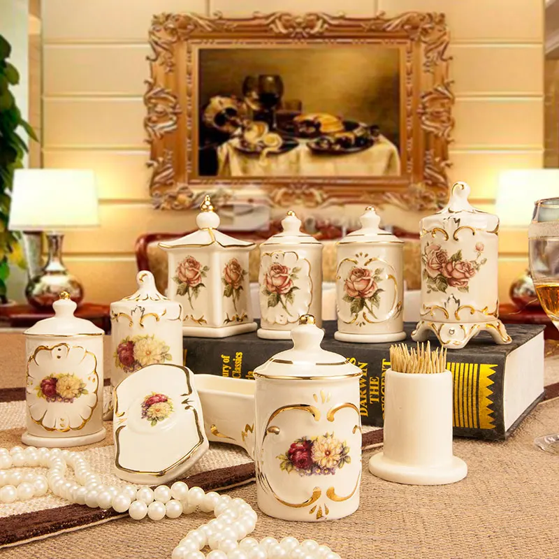 

A toothpick holder table pull fashion modern living room decoration ceramic European decor toothpick box