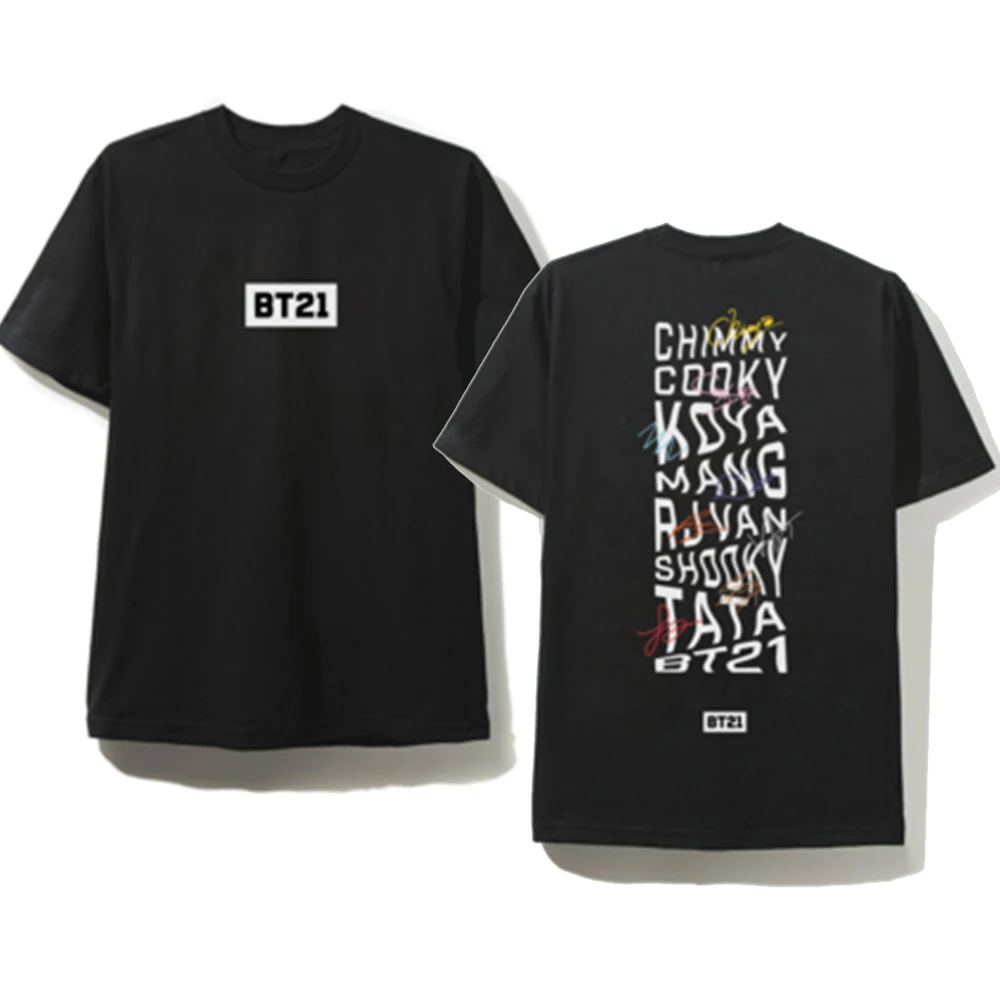 Новый Kpop BTS Подпись мультфильм хлопковая Футболка короткий рукав Мода для