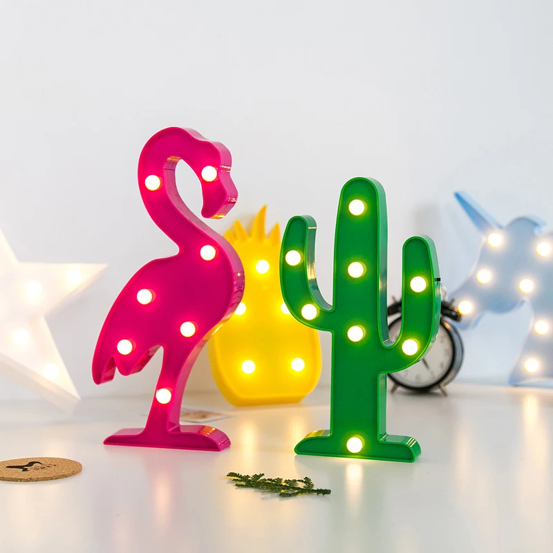 3D LED украшения для ночной вечеринки Фламинго/ананас/кокосовое дерево/единорог