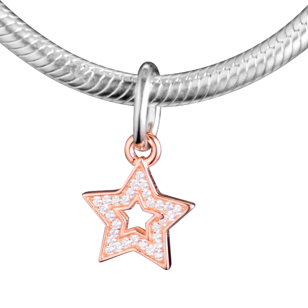CKK Star Charm Bead Rose Gold Charms Fit Original Bracelets sterling silver jewelry women DIY Beads for Jewelry Making | Украшения и