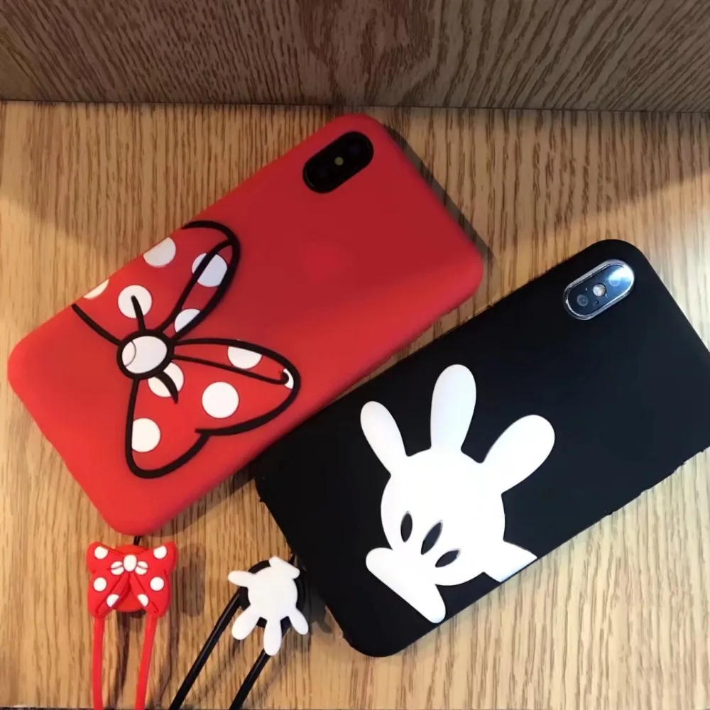 ORYKSZ чехол 3D мультфильм Микки для iPhone X 6 S 8 Plus силиконовый мягкий телефона повесить