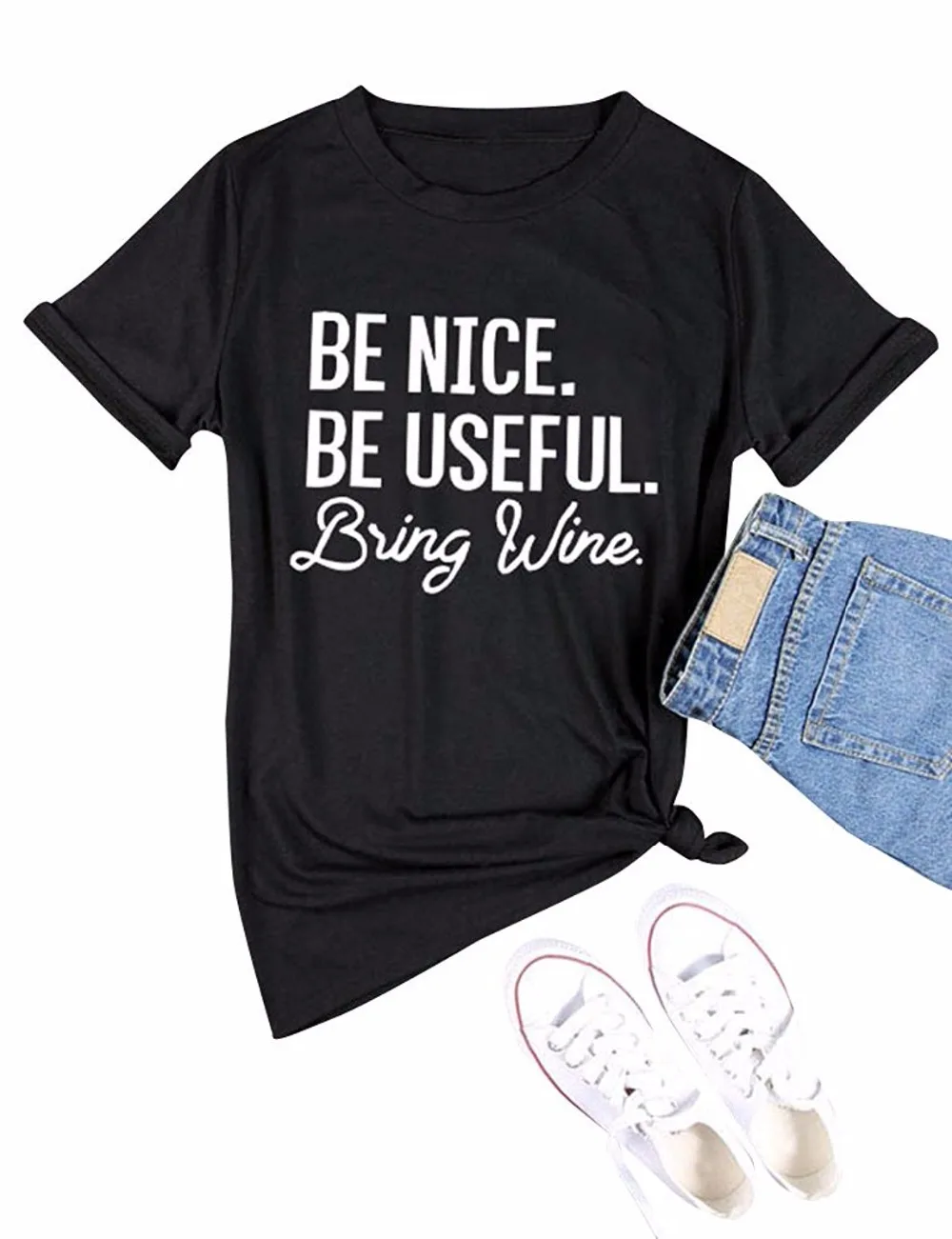 

Футболка уличная с коротким рукавом и надписью BE Nice BE полезная с надписью Bring Wine