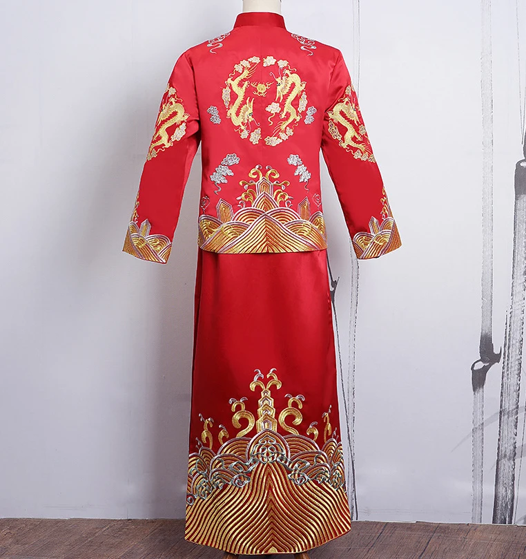 Китайский стиль Свадебные Мужские костюмы тост платье красная вышивка жениха - Фото №1