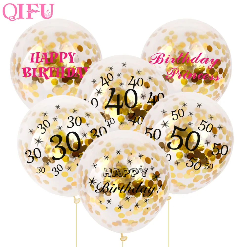 QIFU 5 шт. надувные шары золотой блеск латекс прозрачный день рождения 30 40 50 юбилей
