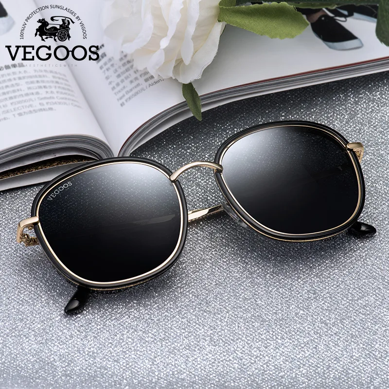 

VEGOOS Polarized Round Square Sunglasses Women Colorful Lens Brand Designer Fashion Retro Polaroid Sun Glasses For Women #6118